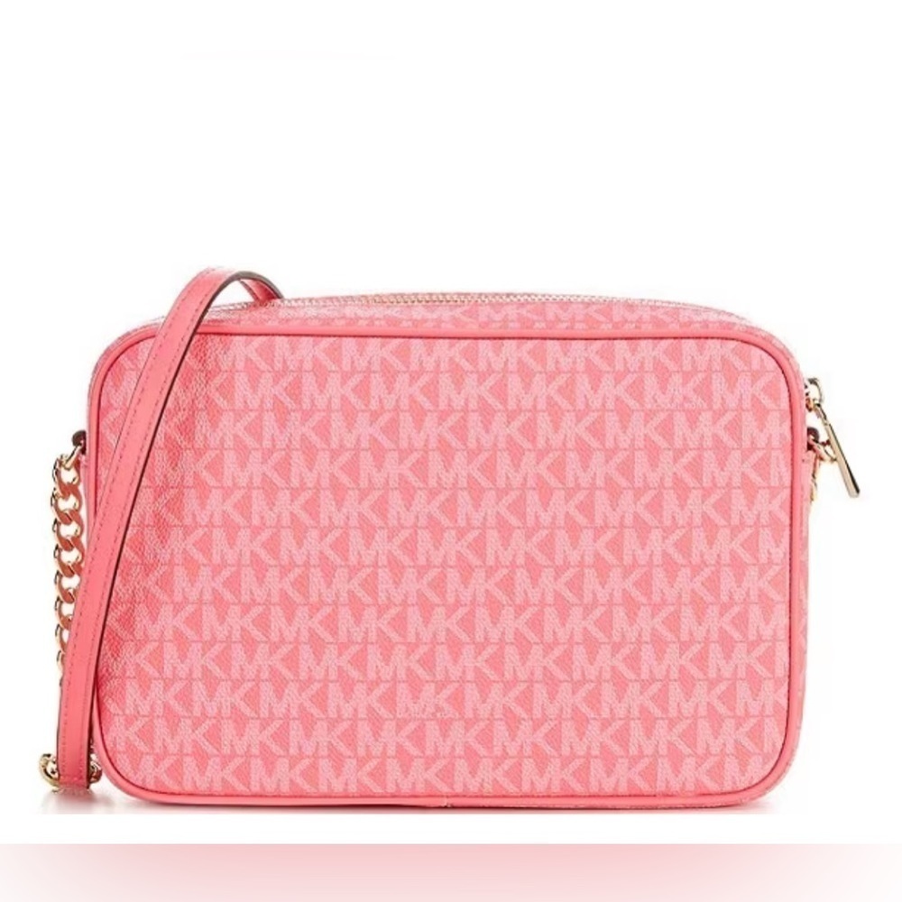 Michael Kors Signature Logo Jet Set Large East West Crossbody Bag Geranium - Picture 2 of 4